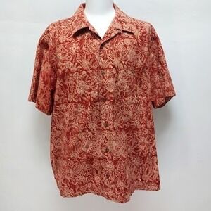 Orvis Button Down Shirt Men's XL Red Kalamkari Block Print Bohemian Artisan
